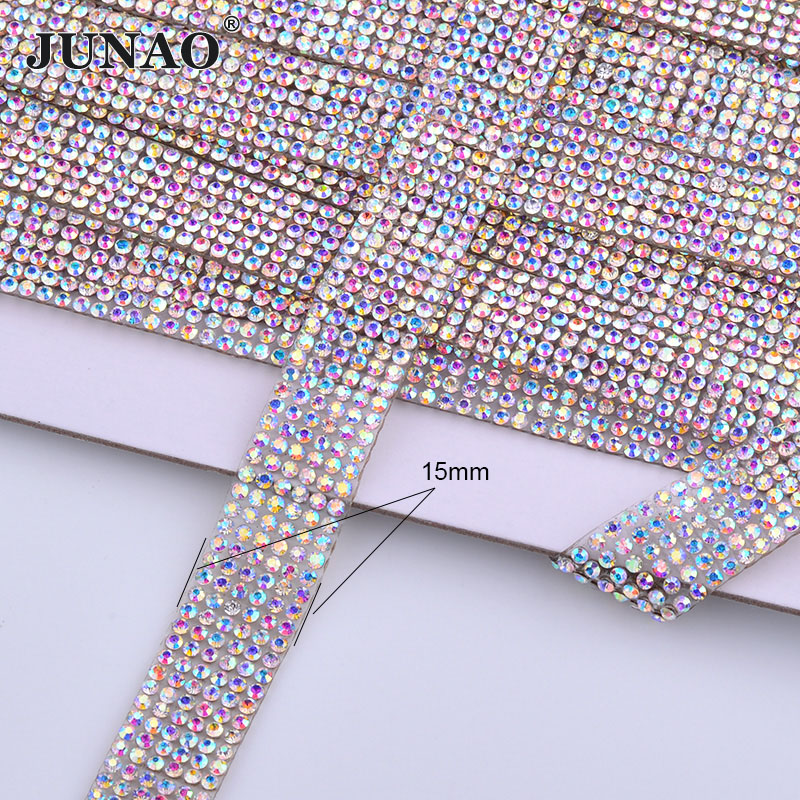 Hotfix Rhinestone Sheet - JUNAO 크리스탈 AB 라인스톤 패브릭 트림