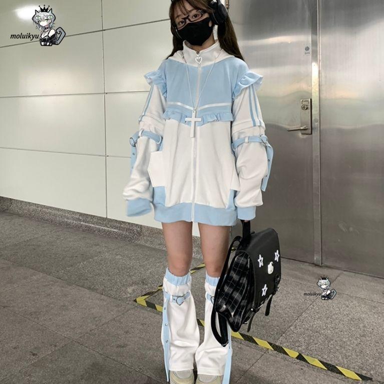 Y2K 카와이 고양이 귀 후드티 여성 핑크 블랙 지퍼업 - Embellish Knit 리뷰 및 가격