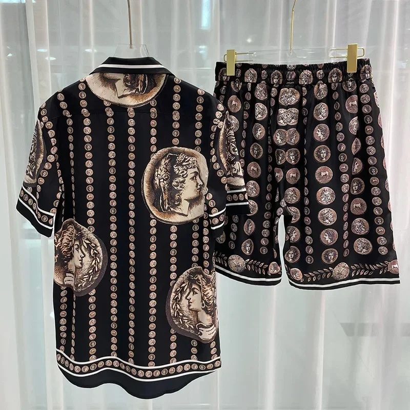로얄 럭셔리 남성 셔츠 세트 빈티지 패턴 캐릭터 프린트 - Embellish Knit 리뷰 및 가격