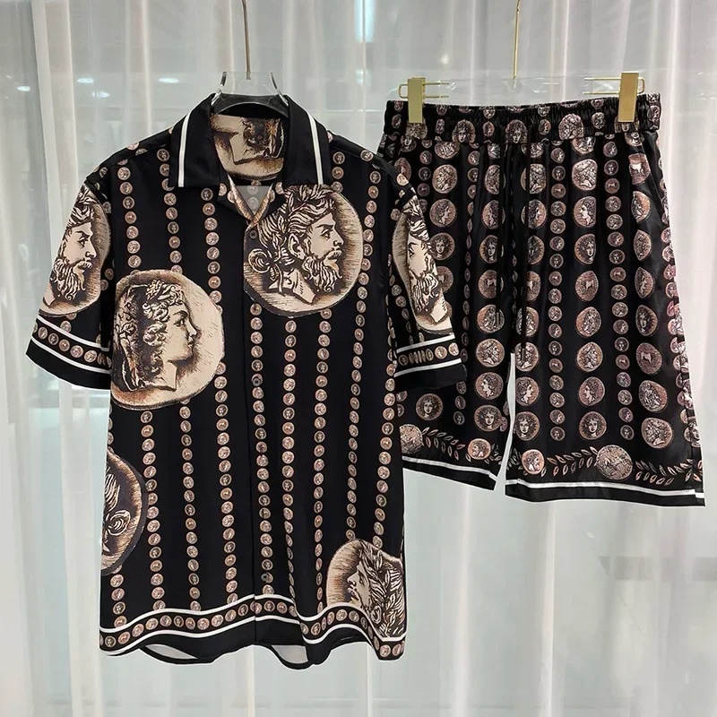 로얄 럭셔리 남성 셔츠 세트 빈티지 패턴 캐릭터 프린트 - Embellish Knit 리뷰 및 가격