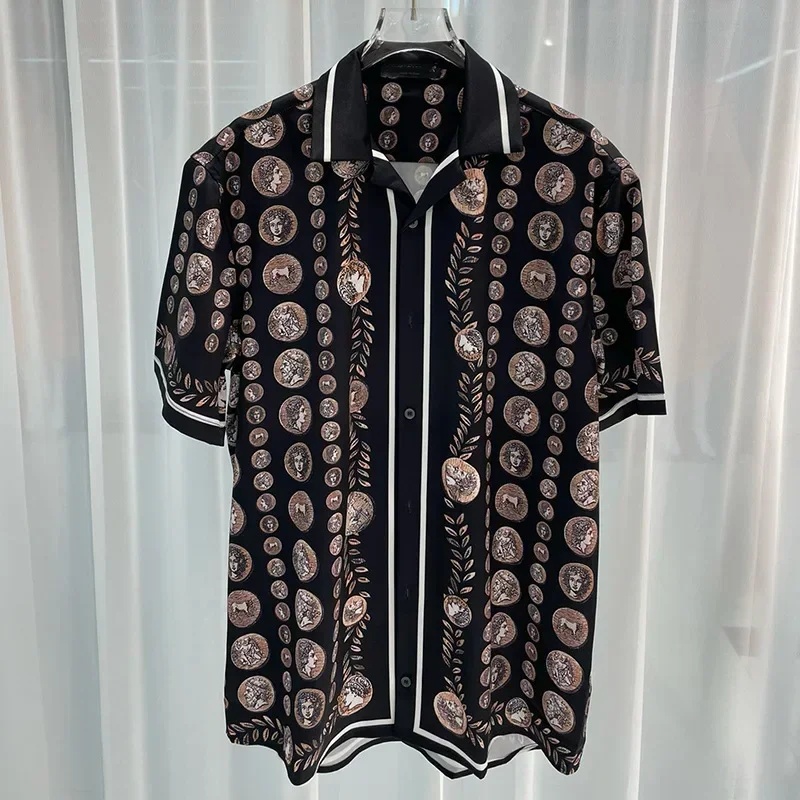 로얄 럭셔리 남성 셔츠 세트 빈티지 패턴 캐릭터 프린트 - Embellish Knit 리뷰 및 가격